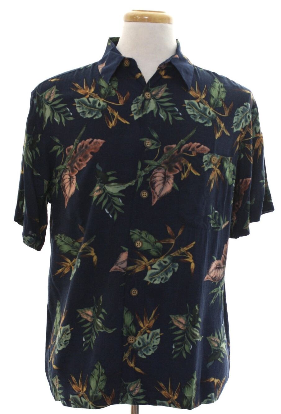 Vintage 90s M.E. Sport Rayon Hawaiian Tropical Camp Shirt Mens Medium